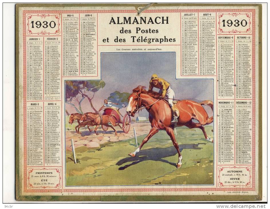 ALMANACH  DES POSTES ET DES TELEGRAPHES( 1930) Les Courses Autrefois Et Aujourd Hui - Formato Grande : 1921-40