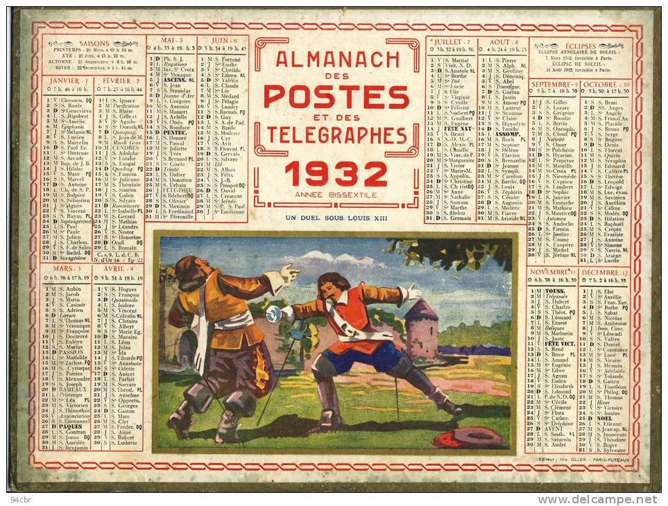 ALMANACH  DES POSTES ET DES TELEGRAPHES( 1932)   Un Duel Sous Louis XIII - Big : 1921-40