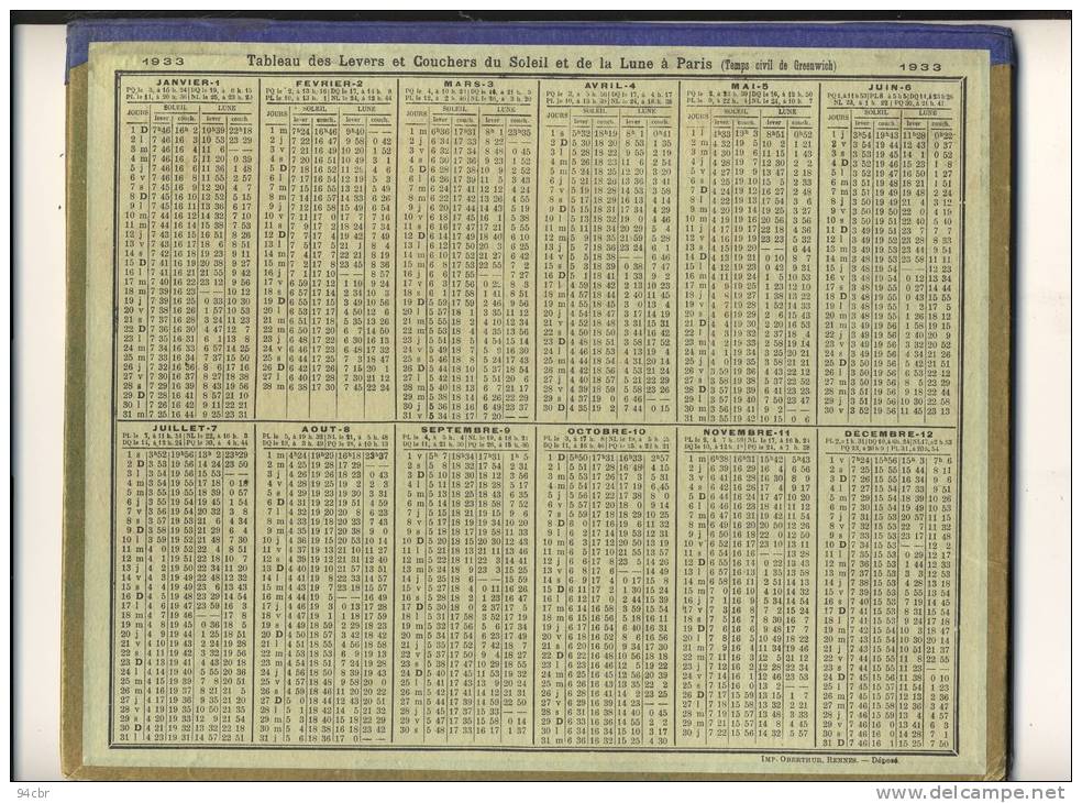 ALMANACH  DES POSTES ET DES TELEGRAPHES( 1933)    Le Retour A La Ferme - Big : 1921-40