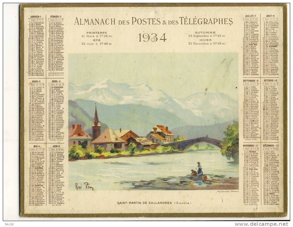 ALMANACH  DES POSTES ET DES TELEGRAPHES( 1934)  Saint Martin De Sallanches - Tamaño Grande : 1921-40