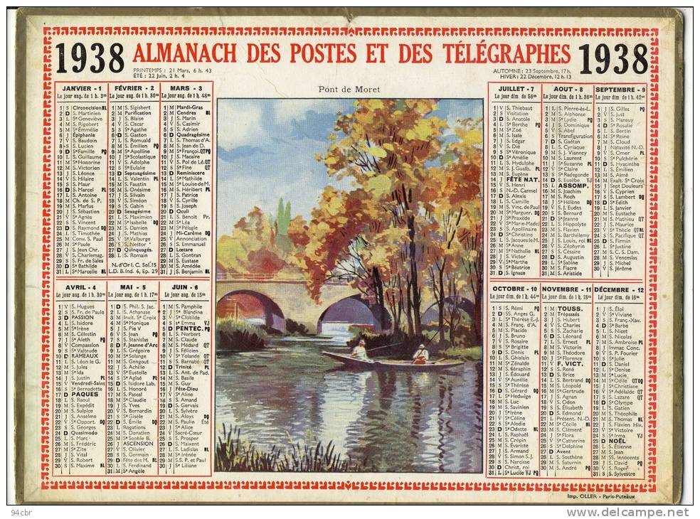 ALMANACH  DES POSTES ET DES TELEGRAPHES( 1938)  Pont De Moret - Big : 1921-40