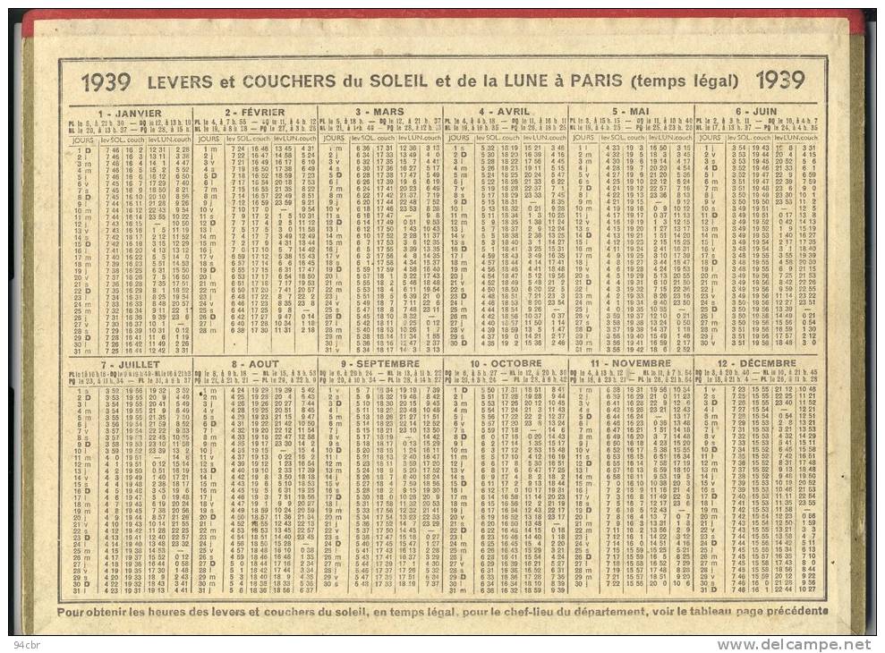 ALMANACH  DES POSTES ET DES TELEGRAPHES( 1939) L Heure Du Bain - Grand Format : 1921-40