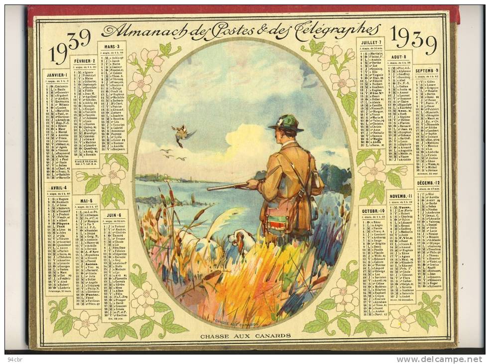 ALMANACH  DES POSTES ET DES TELEGRAPHES( 1939)  Chasse Au Canard - Grand Format : 1921-40