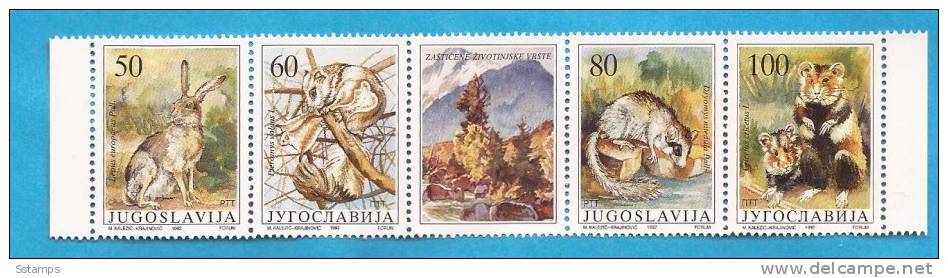 1992x   2525-28   JUGOSLAVIJA CONIGLI RABBITS STRIP MNH - Rabbits