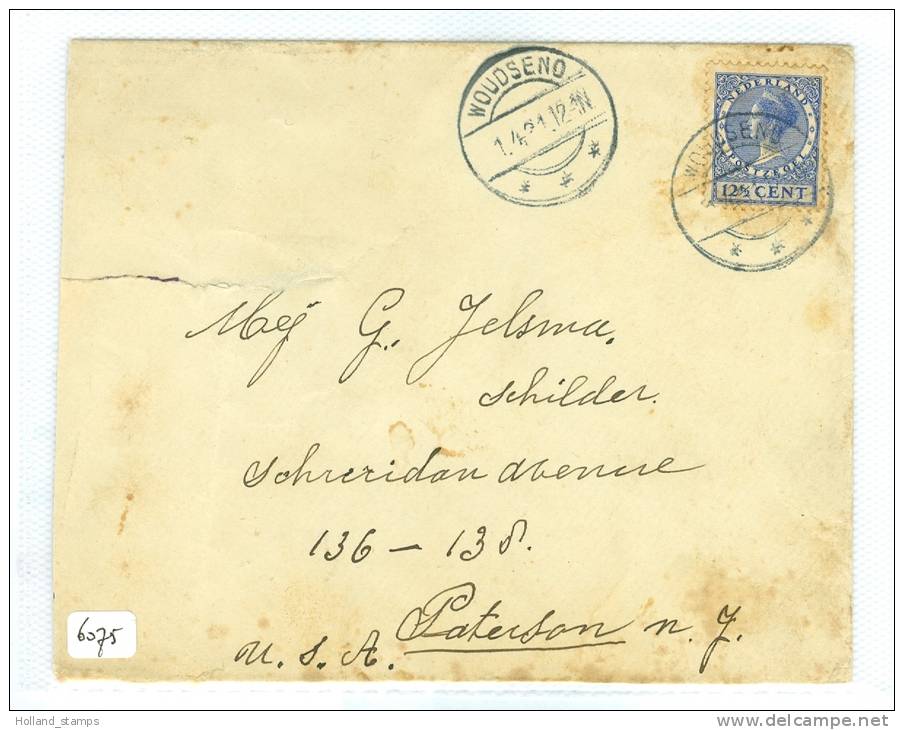 BRIEFOMSLAG UIT 1921 Van WOUDSEND Naar PATERSON USA (6075) - Lettres & Documents