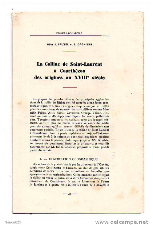 CAHIERS D ' HISTOIRE ET D' ARCHEOLOGIE Année 1934 : "Egypte, Courthezon, Château des Arènes.." M Louis A Larguier Nimes