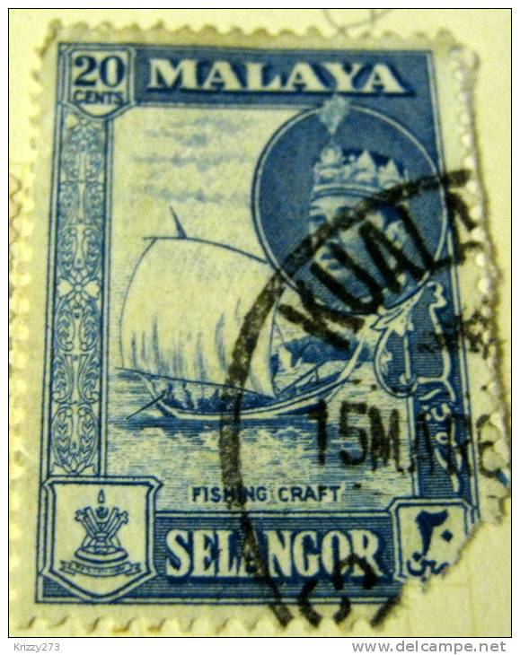 Selangor 1957 Fishing Craft 20c - Used Damaged - Malacca