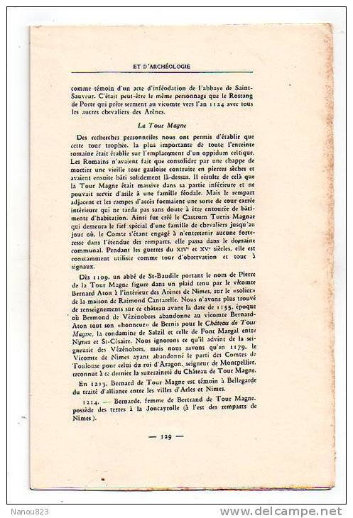 CAHIERS D ' HISTOIRE ET D' ARCHEOLOGIE Année 1934 : "Egypte Château Arènes Bassin Cesse Montpellier...."A Larguier Nimes - Archéologie