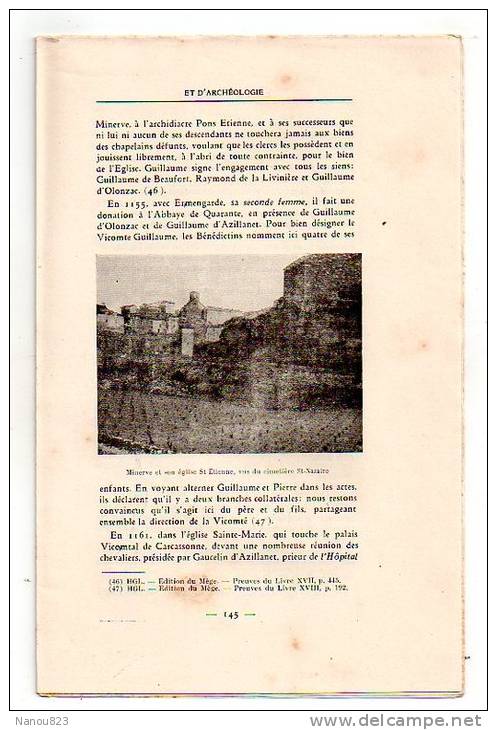 CAHIERS D ' HISTOIRE ET D' ARCHEOLOGIE Année 1934 : "Egypte Château Arènes Bassin Cesse Montpellier...."A Larguier Nimes