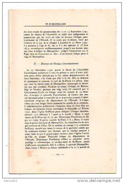 CAHIERS D ' HISTOIRE ET D' ARCHEOLOGIE Année 1934 : "Egypte Château Arènes Bassin Cesse Montpellier...."A Larguier Nimes