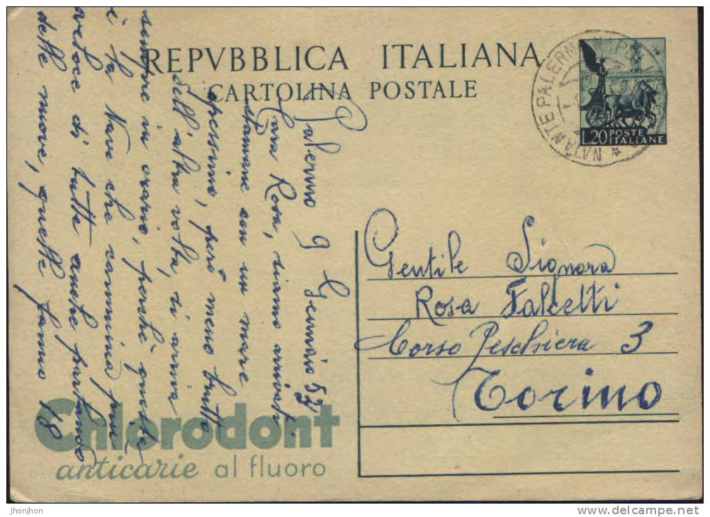 Italia-Postal Stationery Postcard 1953-Chlorodont Antiquarian Toothpaste With Fluoride - Farmacia