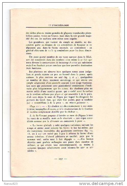 CAHIERS D ' HISTOIRE ET D' ARCHEOLOGIE Année 1934 : "Mobiliers Funéraires, Sens Lunaire Vases à Bec...."A Larguier Nimes