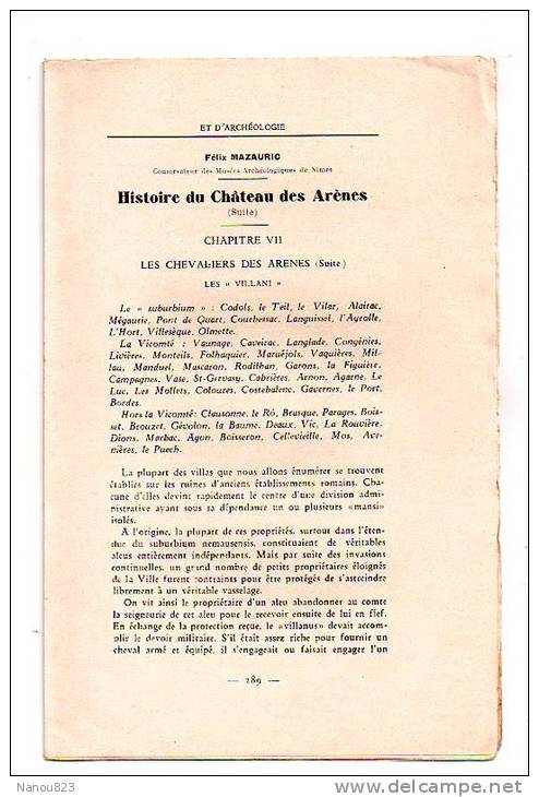 CAHIERS D ' HISTOIRE ET D' ARCHEOLOGIE Année 1934 : "Histoire Château Des Arènes...."A Larguier Nimes - Archéologie