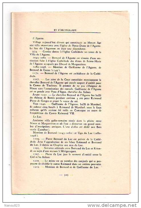 CAHIERS D ' HISTOIRE ET D' ARCHEOLOGIE Année 1934 : "Histoire Château Des Arènes...."A Larguier Nimes - Arqueología