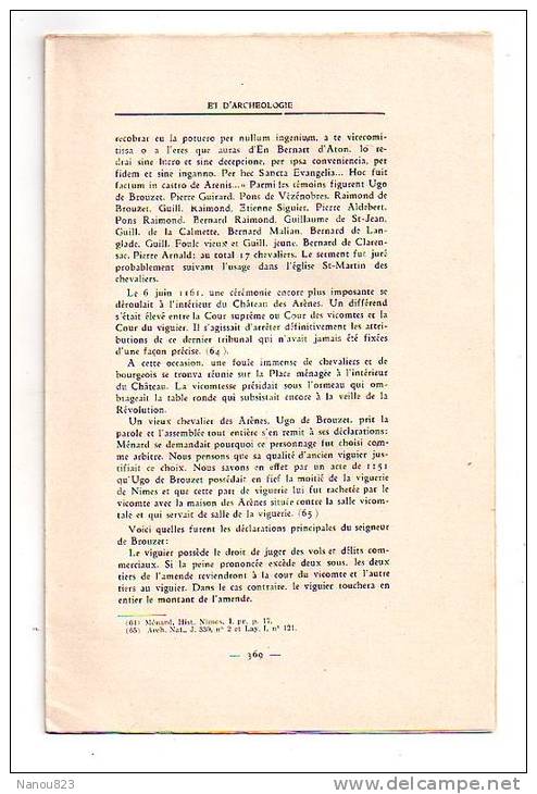 CAHIERS D ' HISTOIRE ET D' ARCHEOLOGIE Année 1934 : "Histoire Château des Arènes...."A Larguier Nimes