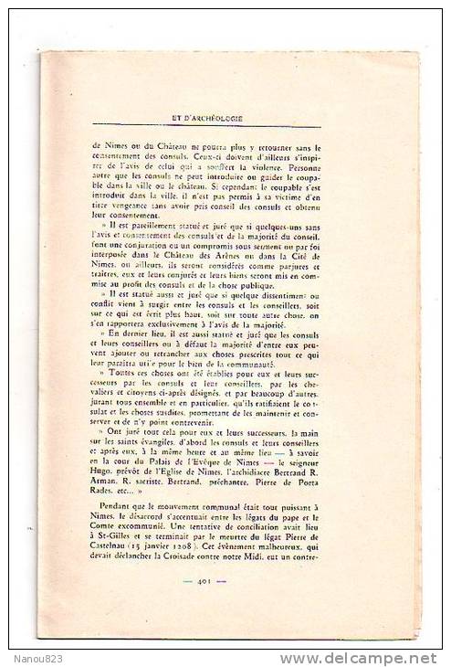 CAHIERS D ' HISTOIRE ET D' ARCHEOLOGIE Année 1934 : "Histoire Château des Arènes...."A Larguier Nimes