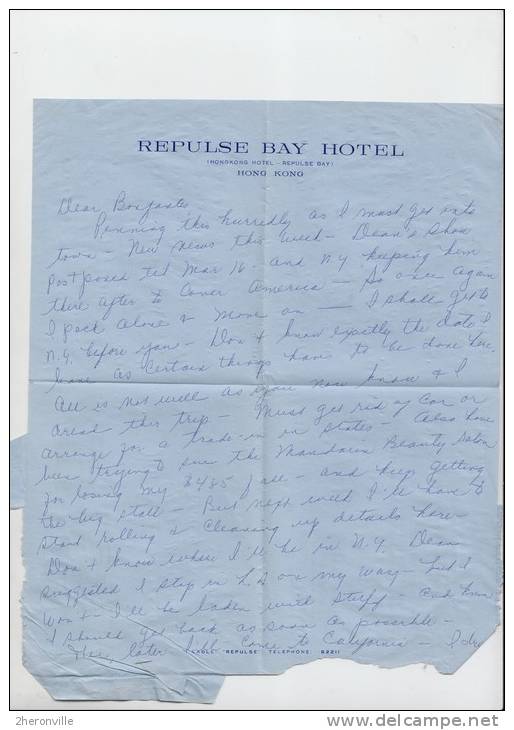 Aérogramme - Hong Kong - Février 1946 - REPULSE BAY HOTEL - Air Letter - Air Mail - Autres & Non Classés