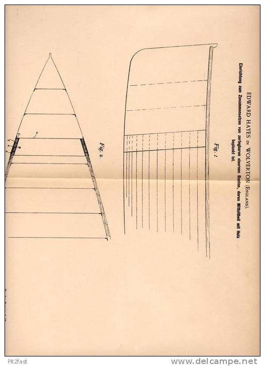 Original Patentschrift - E. Hayes In Wolverton , England , 1901 , Zusammensetzen Von Zerlegbaren Booten !!! - Other & Unclassified