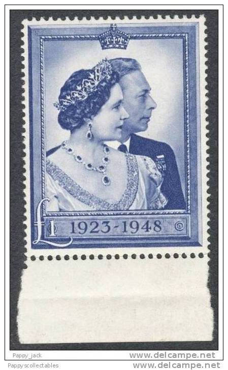 Great Britain King George Queen Elizabeth Silver Wedding 1948 Sc. # 268 Bottom Margin MINT Light  Hinge - Unused Stamps