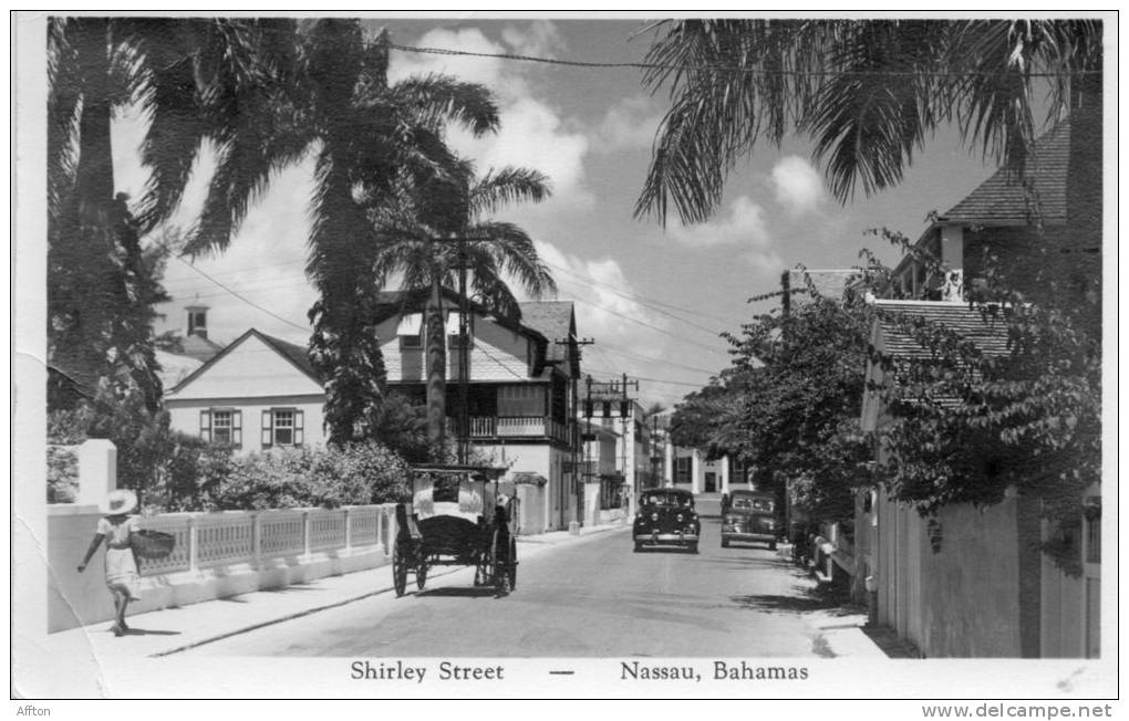 Nassau Bahmas Shirley Street & Cars Old Real Photo Postcard - Bahamas