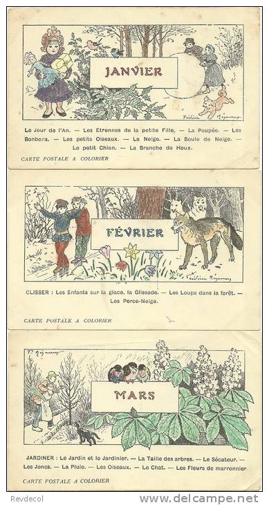 Cartes à Colorier - Série Complète Des 12 Mois - Illustrées Par Frédéric Mégamey ? - Andere & Zonder Classificatie