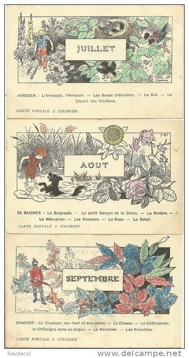 Cartes à Colorier - Série Complète Des 12 Mois - Illustrées Par Frédéric Mégamey ? - Andere & Zonder Classificatie