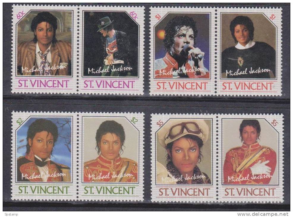 St Vincent 1985 Michael Jackson Set Of 4 Pairs MNH - St.Vincent & Grenadines