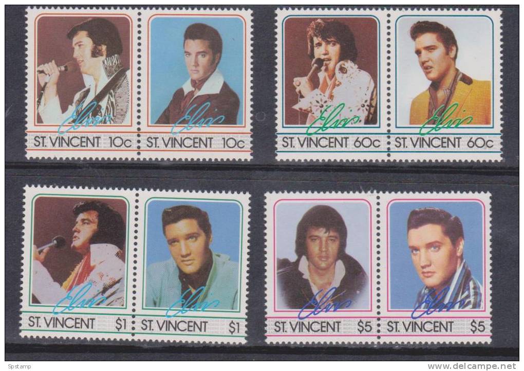 St Vincent 1985 Elvis Presley Set Of 4 Pairs MNH - St.Vincent & Grenadines