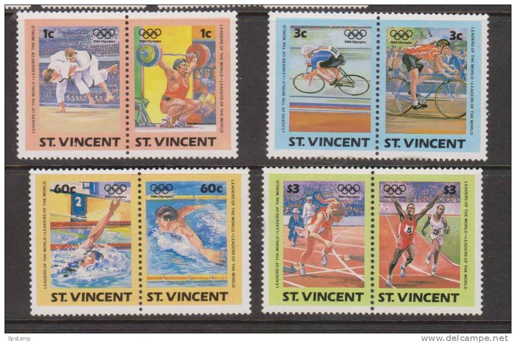 St Vincent 1984 Olympic Games Sports Set Of 4 Pairs MNH - St.Vincent Und Die Grenadinen