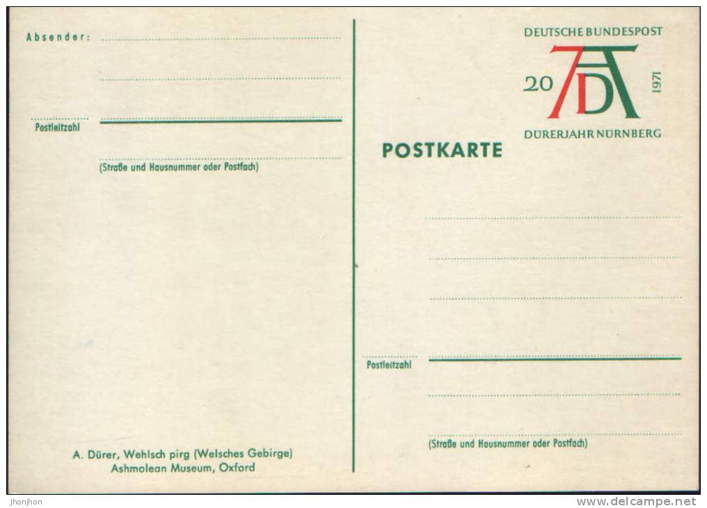 Germany-Postal Stationery Postcard 1971-Painting A.Durer-Welsches Mountains - Impressionismo