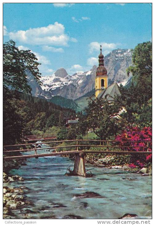 Cp , ALLEMAGNE , RAMSAU Bei Berchtesgaden , Kirche Mit Reiteralpe - Berchtesgaden