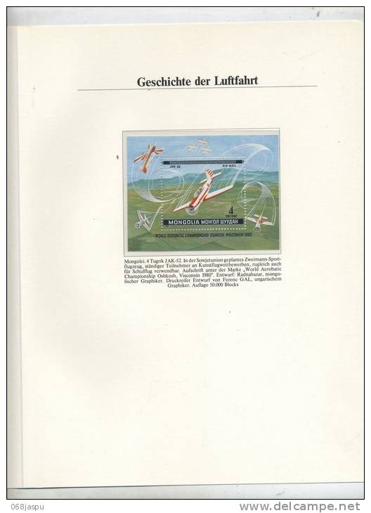 Feuille D´album Histoire Aviation Mongolie Bloc 67 Vol Acrobatique - Airplanes
