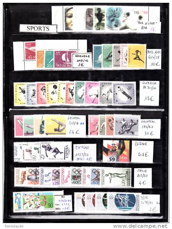 SPORTS - LOT TIMBRES NEUFS Sur 2 FEUILLES - LE PRIX DE VENTE De DETAIL ETAIT DE 100 EUROS - Verzamelingen (zonder Album)