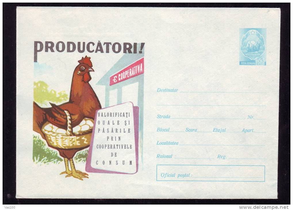 ADVERTISE CHICKEN EGGS,COVER STATIONARY,ENTIER POSTAL,1966,UNUSED,VERY RARE,ROMANIA - Cuckoos & Turacos