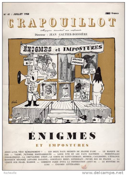 CRAPOUILLOT -Magazine Trimestriel Non Conformiste-Juillet 1958- Enigmes Et Impostures- Couverture Dessin De Siné - Humour