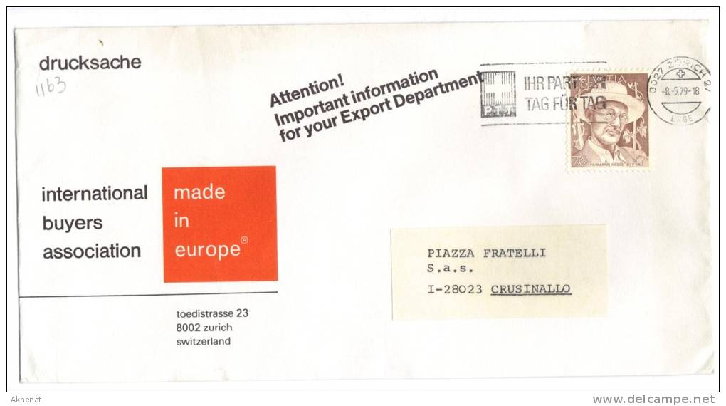TZ1163 - SVIZZERA , Lettera Commerciale  Per L'Italia .  8/5/1979 - Briefe U. Dokumente