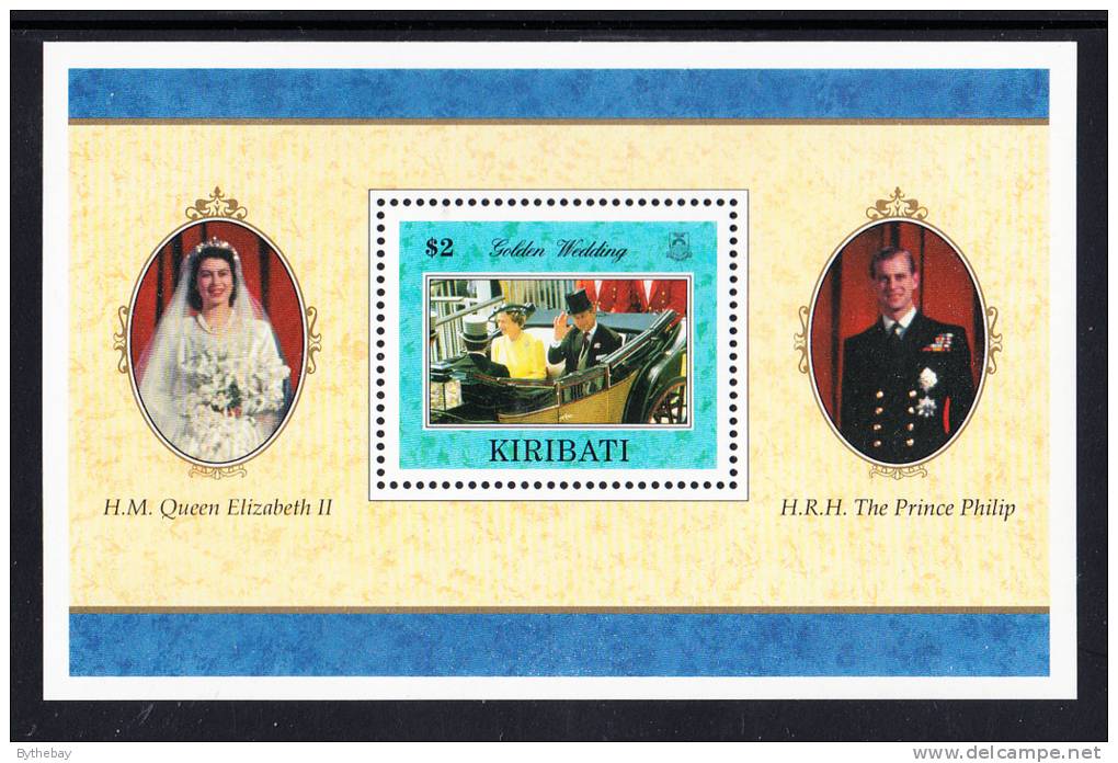 Kiribati MNH Scott #704 Souvenir Sheet $2 Queen And Prince Philip In Open Carriage -  Golden Wedding Anniversary - Kiribati (1979-...)