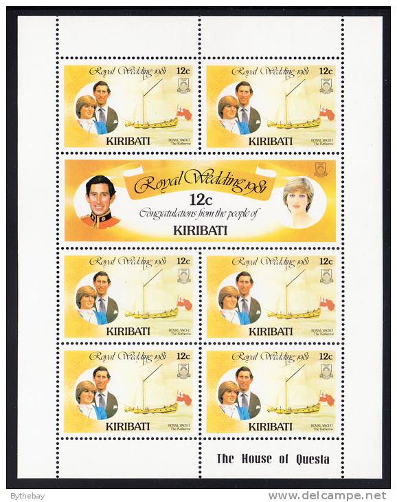 Kiribati MNH Scott #373.-374 Minisheet Of 7 12c Charles And Diana - Royal Wedding - Kiribati (1979-...)