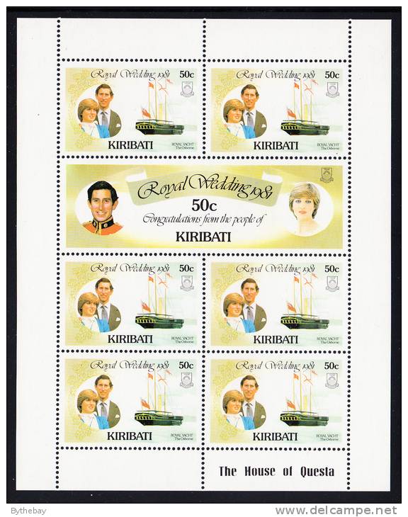 Kiribati MNH Scott #375.-376 Minisheet Of 7 50c Charles And Diana - Royal Wedding - Kiribati (1979-...)