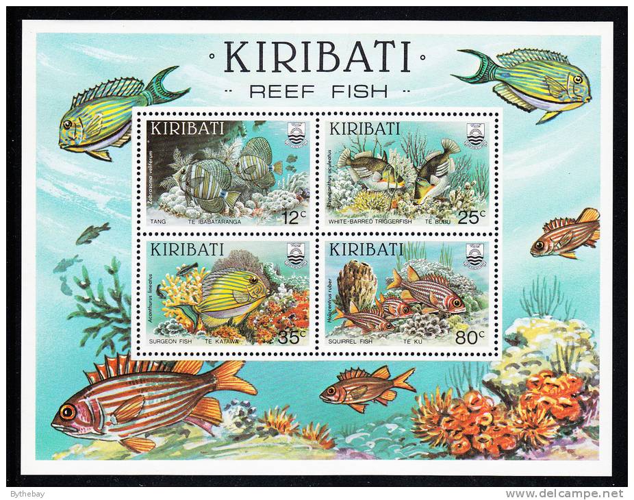 Kiribati MNH Scott #455a Souvenir Sheet Of 4 Tang, White-barred Trigger, Surgeon, Squirrel - Reef Fish - Kiribati (1979-...)