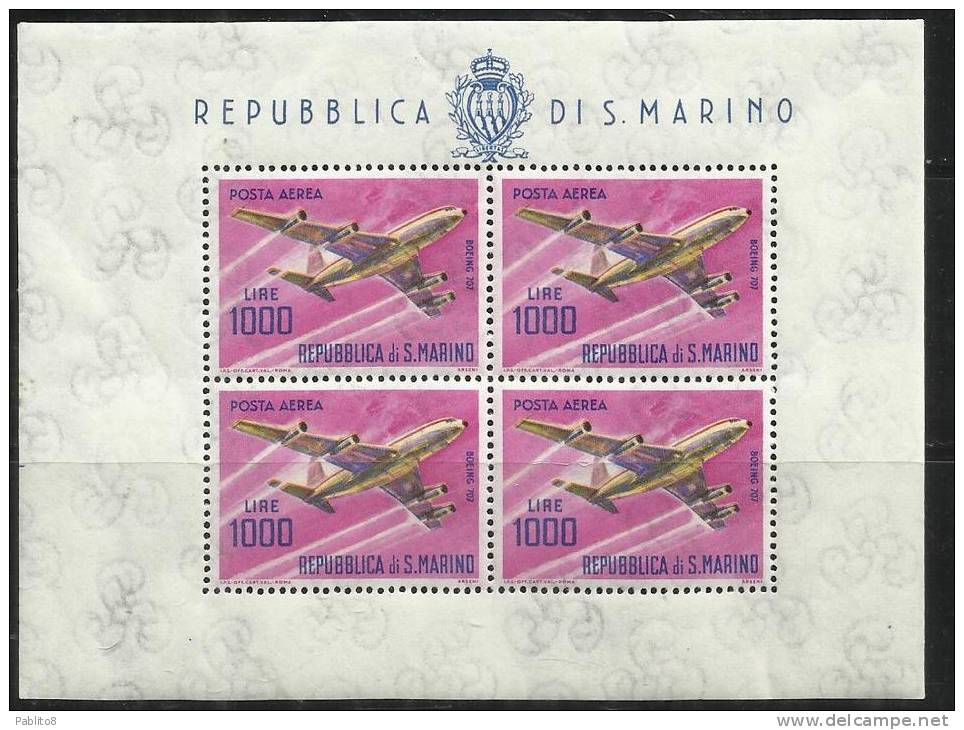 SAN MARINO 1964 POSTA AEREA AIR MAIL AEREI MODERNI MODERN PLANES LIRE 1000 BOEING 707 QUADRIREATTORE FOGLIETTO SHEET MNH - Blocchi & Foglietti