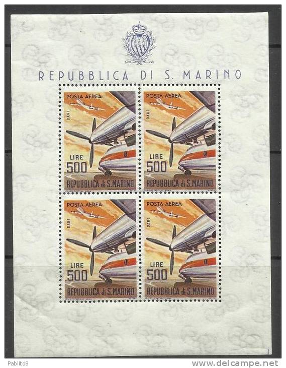 SAN MARINO 1965 POSTA AEREA AIR MAIL AEREI MODERNI MODERN PLANES LIRE 500 MOTORE ROLLS ROYCE DART FOGLIETTO SHEET MNH - Blocchi & Foglietti