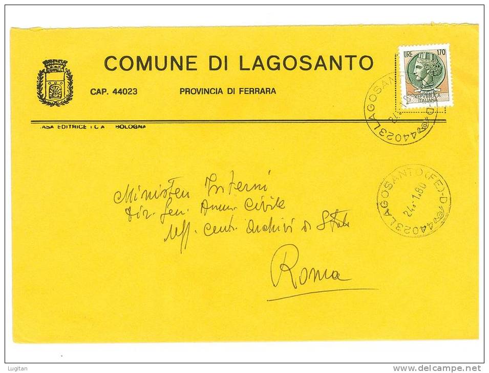 LAGOSANTO  44023 PROV. FERRARA  - ANNO 1980 - LS  - TEMATICA COMUNI D´ITALIA - STORIA POSTALE - Macchine Per Obliterare (EMA)