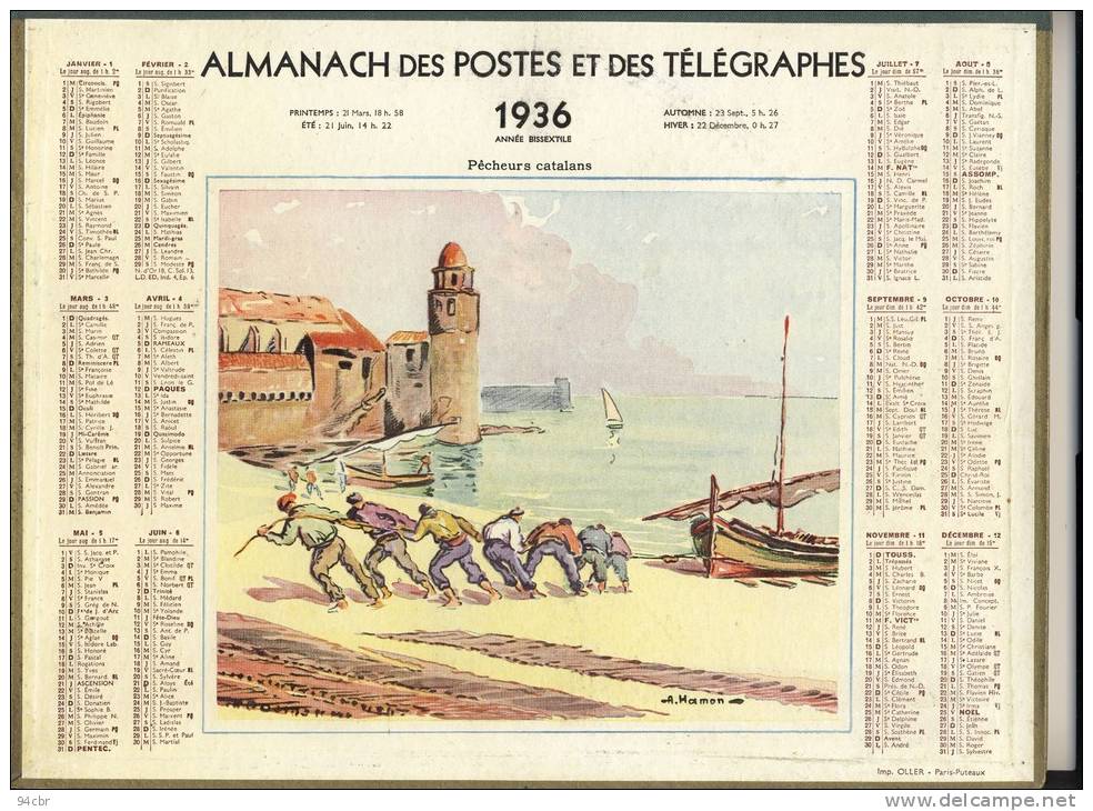 ALMANACH  DES POSTES ET DES TELEGRAPHES( 1936)  Pecheurs Catalans - Tamaño Grande : 1921-40