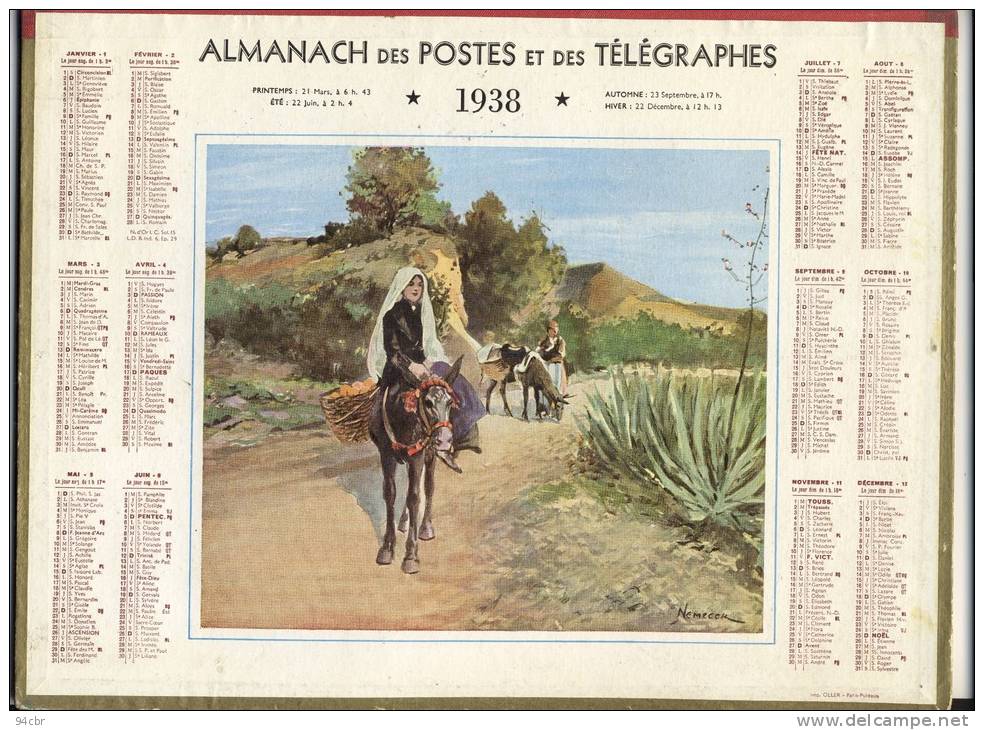 ALMANACH  DES POSTES ET DES TELEGRAPHES( 1938) - Tamaño Grande : 1921-40