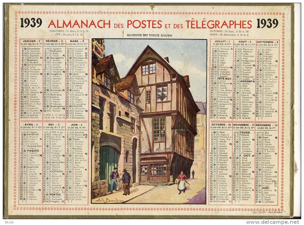 ALMANACH  DES POSTES ET DES TELEGRAPHES( 1939)   Maisons Du Vieux Rouen - Formato Grande : 1921-40