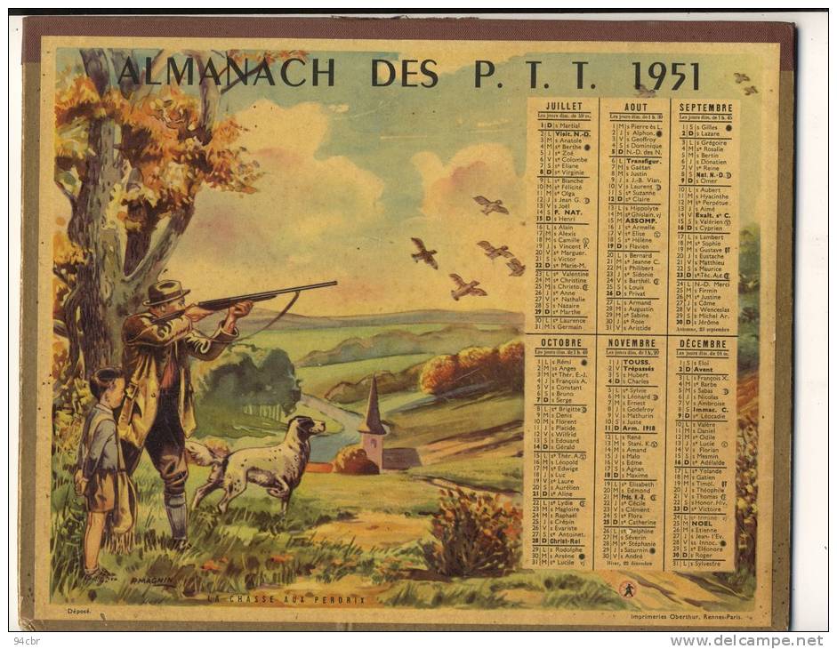 ALMANACH  DES POSTES ET DES TELEGRAPHES( 1951)  Chasse Et Peche - Formato Grande : 1941-60