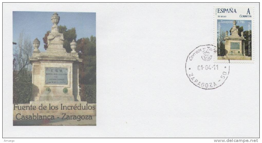 SPAIN. COVER SOURCE OF THE UNBELIEVERS. IMPERIAL CANAL OF ARAGON. ZARAGOZA "TU SELLO" - Brieven En Documenten