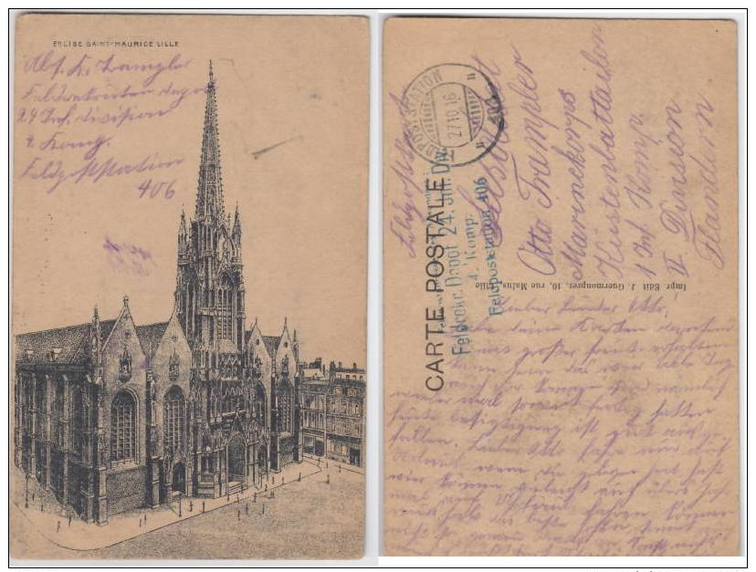 Eglise Saint-Maurice Lille 1916 Deutsche Feldpost - Lille