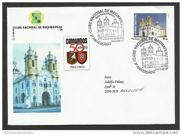 Portugal Lettre Voyagé Timbre Personnalisé Eglise A Viana Do Alentejo 2012 Church Personalized Stamp Cover - Flammes & Oblitérations